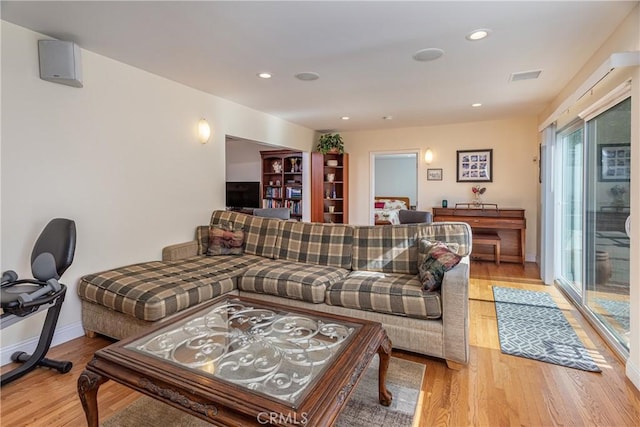 living room with light wood-type flooring