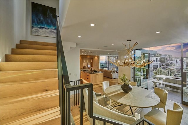 dining room with a chandelier