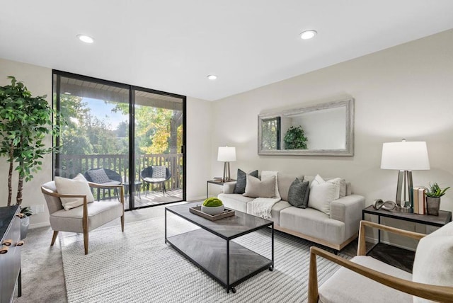 living room with a wall of windows