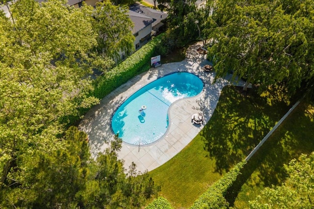 view of swimming pool featuring a patio area