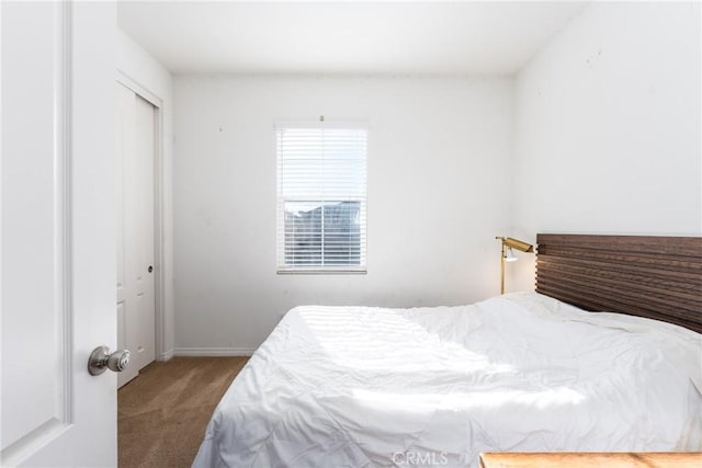 carpeted bedroom featuring a closet