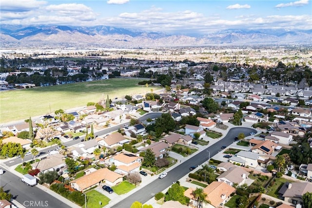 aerial view featuring a residential view and a mountain view