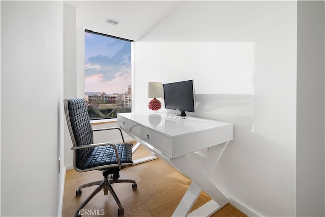 office area featuring light hardwood / wood-style flooring