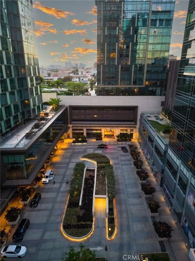 view of balcony at dusk