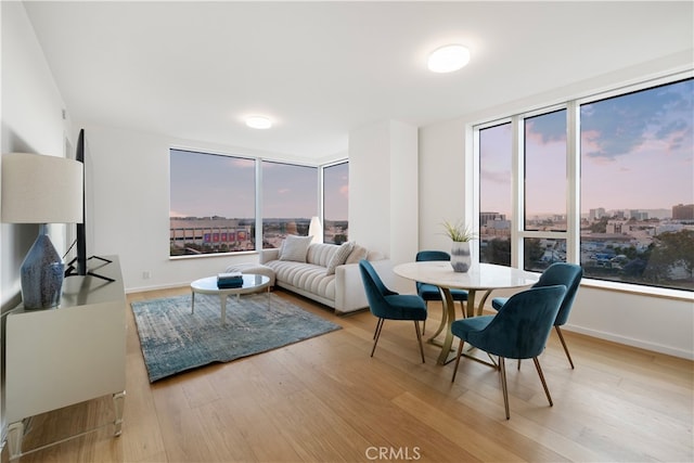 dining area with light hardwood / wood-style floors