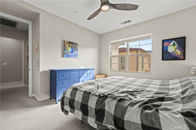 bedroom with carpet floors and ceiling fan