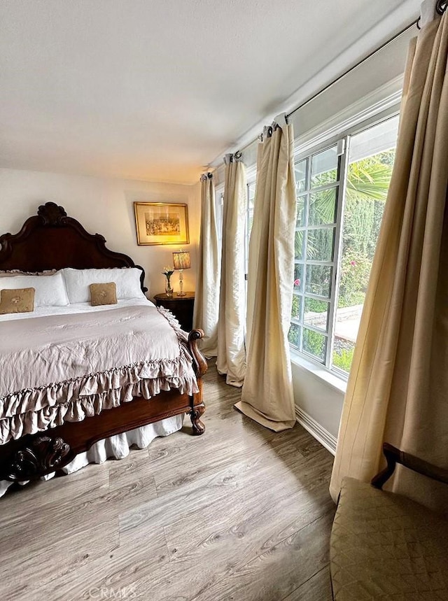 bedroom featuring multiple windows and wood-type flooring