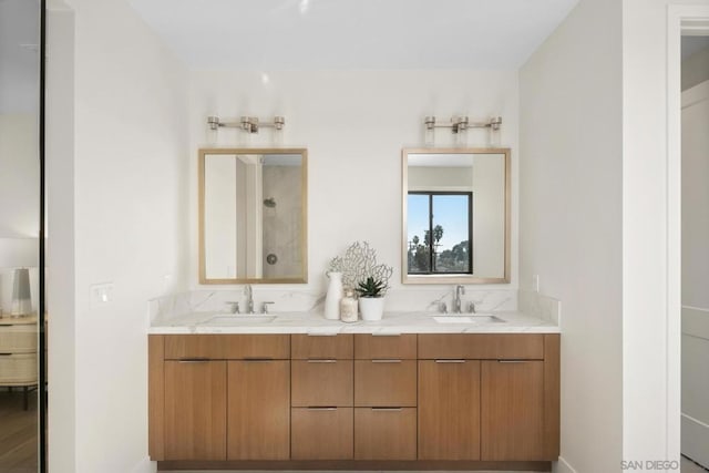 bathroom featuring vanity and walk in shower