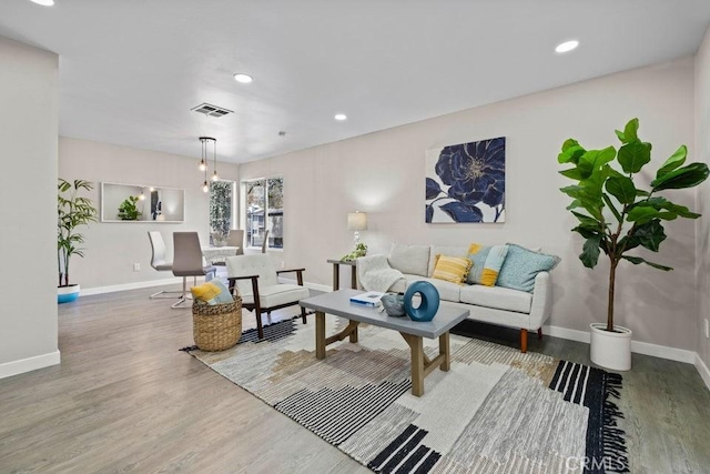 living room with hardwood / wood-style floors