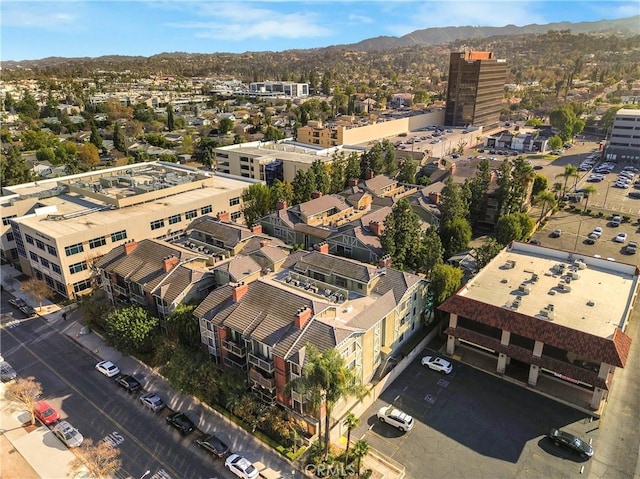 drone / aerial view featuring a mountain view