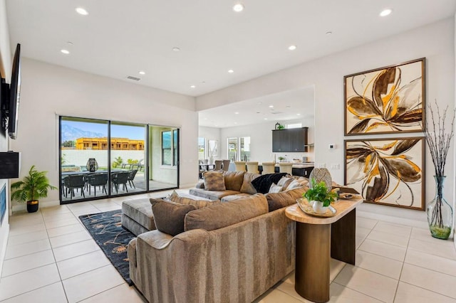 view of tiled living room