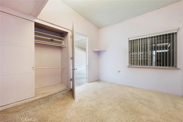 unfurnished bedroom with a closet and carpet floors