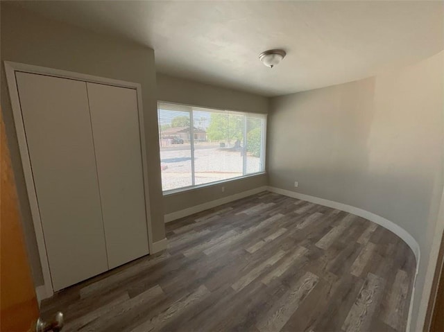 interior space featuring a closet and dark hardwood / wood-style flooring