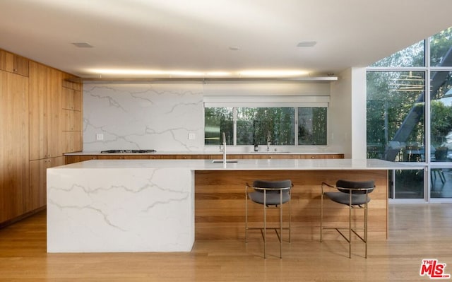 bar with sink, a wealth of natural light, and stainless steel gas cooktop