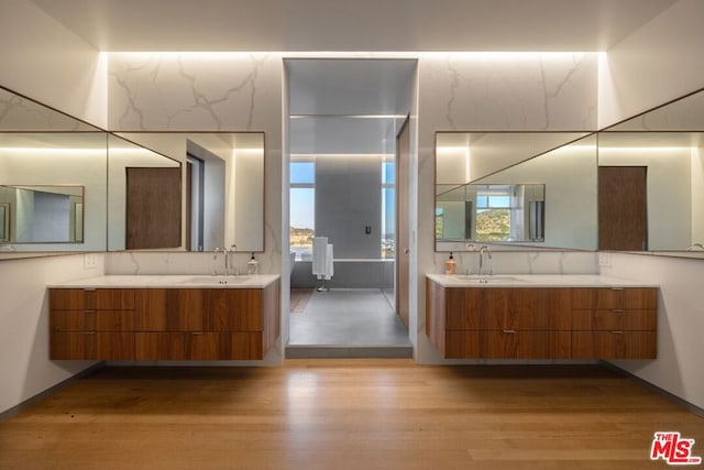 bathroom featuring wood-type flooring and vanity