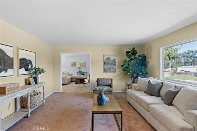 living room with light colored carpet