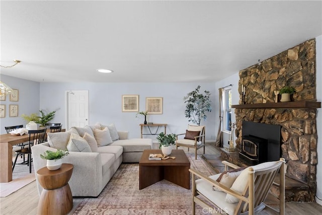 living room with light hardwood / wood-style flooring