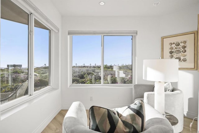 sitting room featuring light hardwood / wood-style flooring