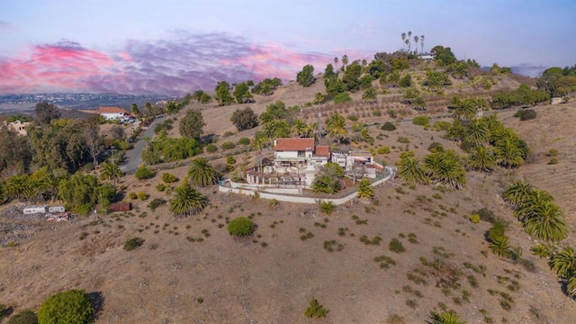 aerial view at dusk with a rural view