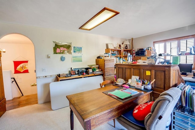 view of carpeted home office