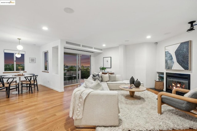 living room featuring a wealth of natural light and wood-type flooring