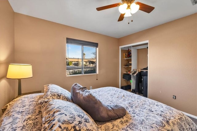 bedroom with a closet and ceiling fan