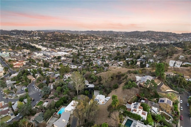 view of aerial view at dusk