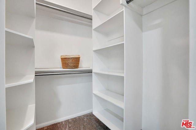 spacious closet with dark carpet