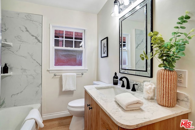 bathroom with vanity, wood-type flooring, and toilet