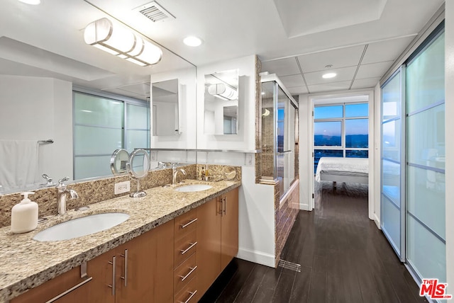 bathroom with hardwood / wood-style flooring and vanity