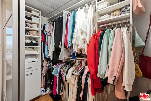 spacious closet with a drop ceiling