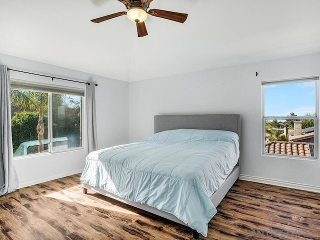 bedroom featuring ceiling fan and wood-type flooring