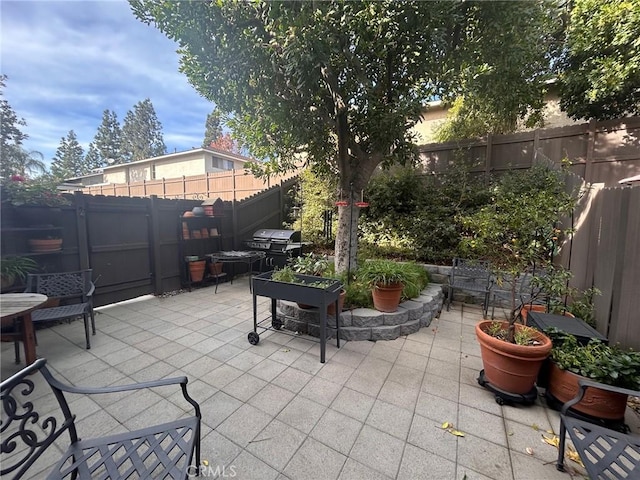 view of patio featuring a grill