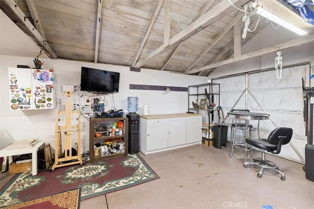 garage with wood ceiling