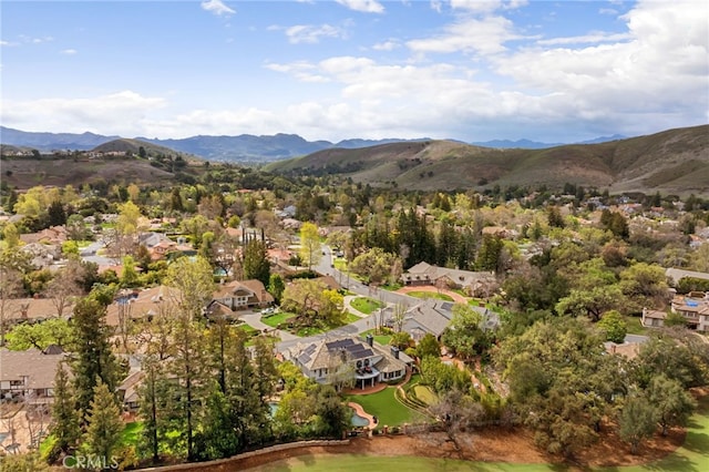 bird's eye view featuring a mountain view and a residential view