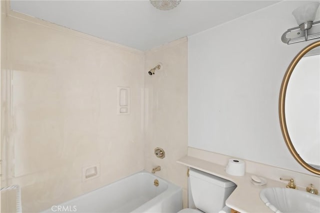 full bathroom featuring toilet, vanity, and  shower combination