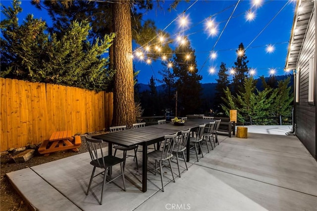 view of patio at night