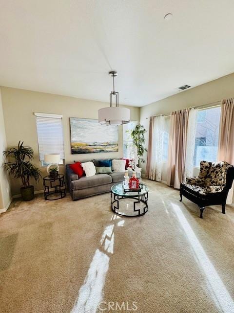 living room featuring carpet