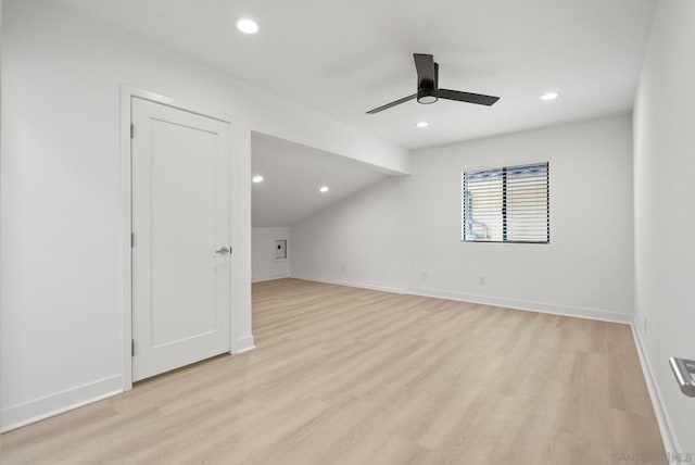 bonus room featuring light wood-type flooring and ceiling fan