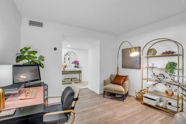 office area featuring light hardwood / wood-style floors