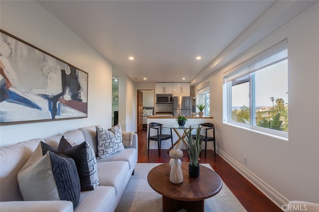 living room with dark wood-type flooring