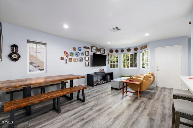 living room featuring light wood-type flooring