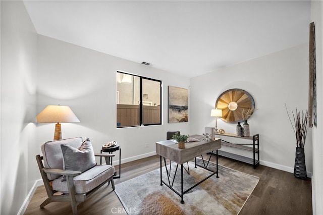 office space featuring dark wood-type flooring