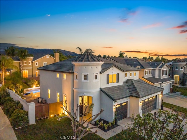 view of front of home with a mountain view