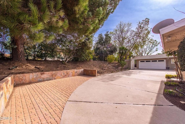 view of patio with a garage