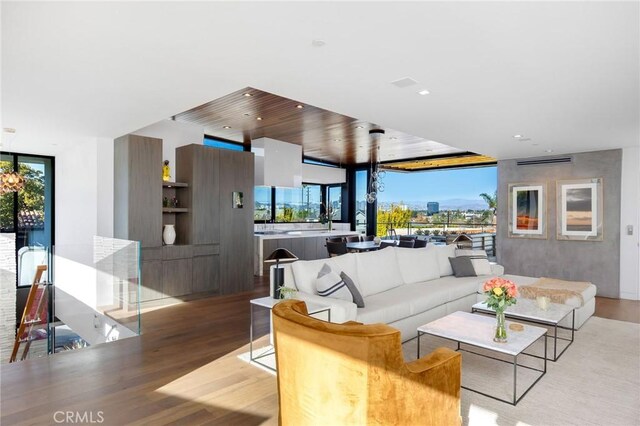 living room with light hardwood / wood-style floors