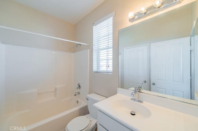 full bathroom with vanity, shower / bathing tub combination, and toilet