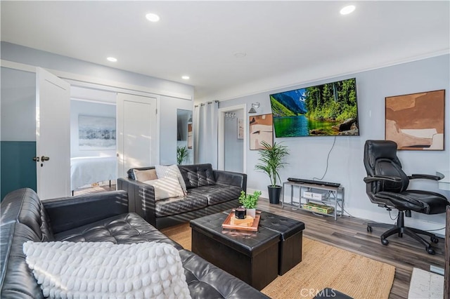 living room with wood-type flooring