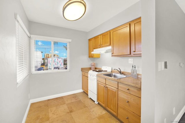 kitchen featuring white electric range and sink