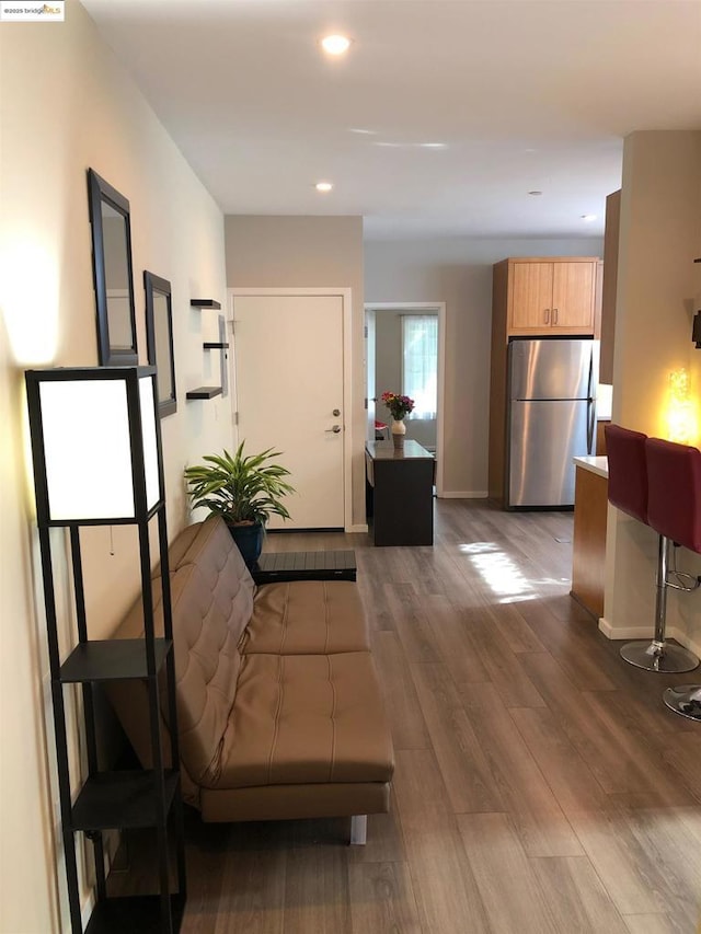 interior space with dark wood-type flooring